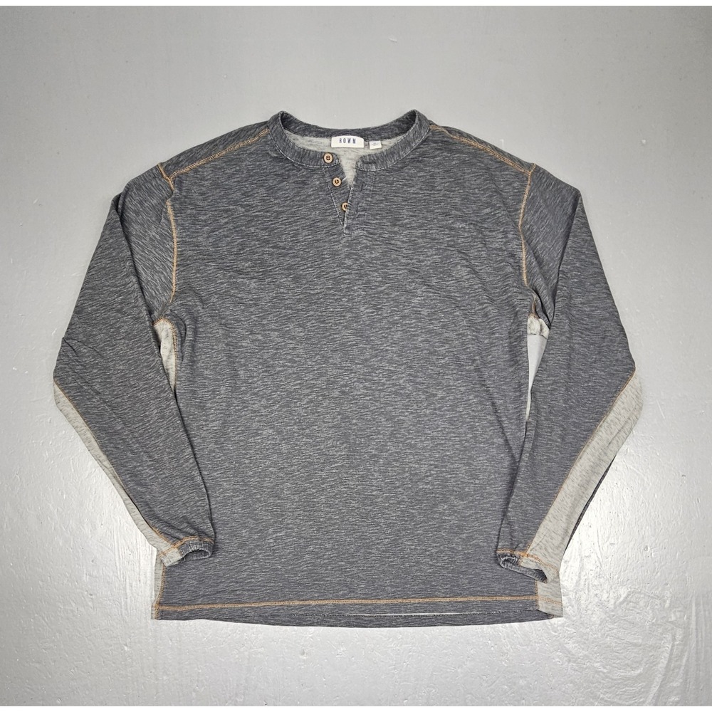ROWM Henley Shirt Mens Large Gray Space Dye Cotton Casual Long Sleeve